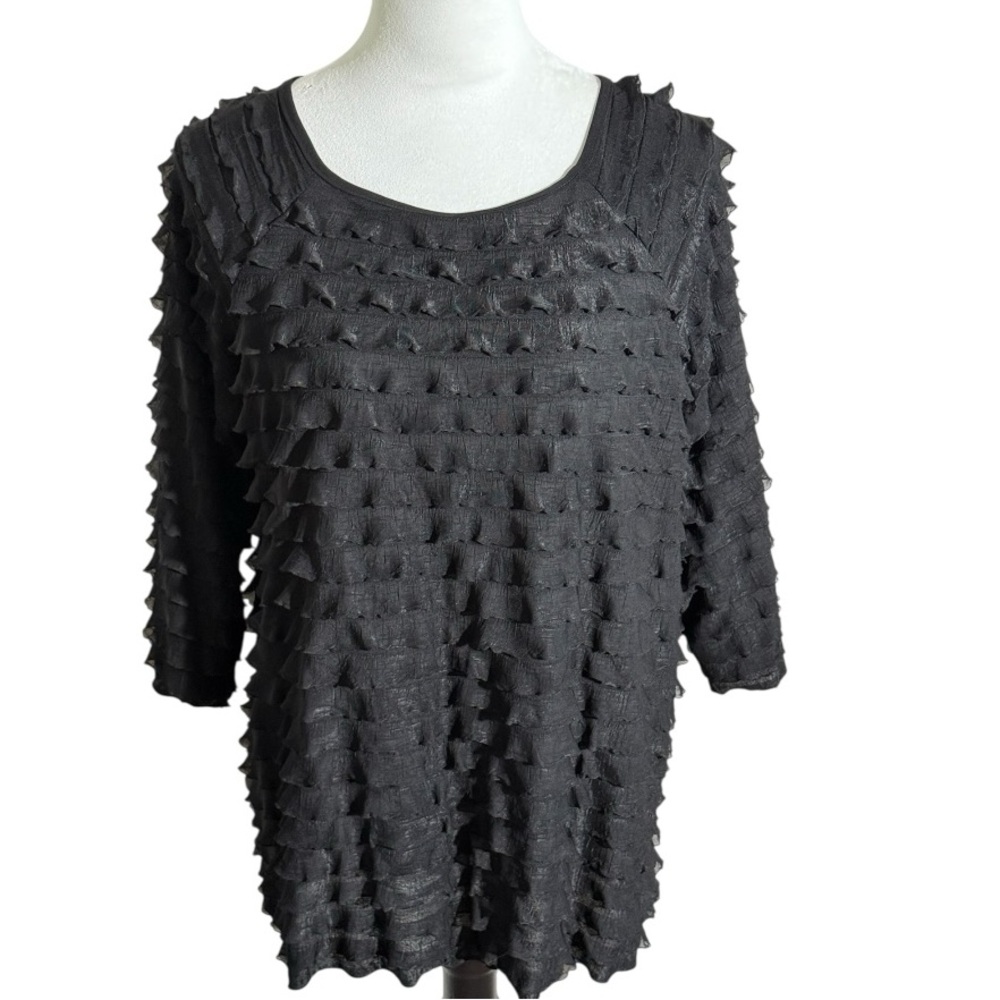 Ashley J. Black Ruffled 3/4 Sleeve Blouse